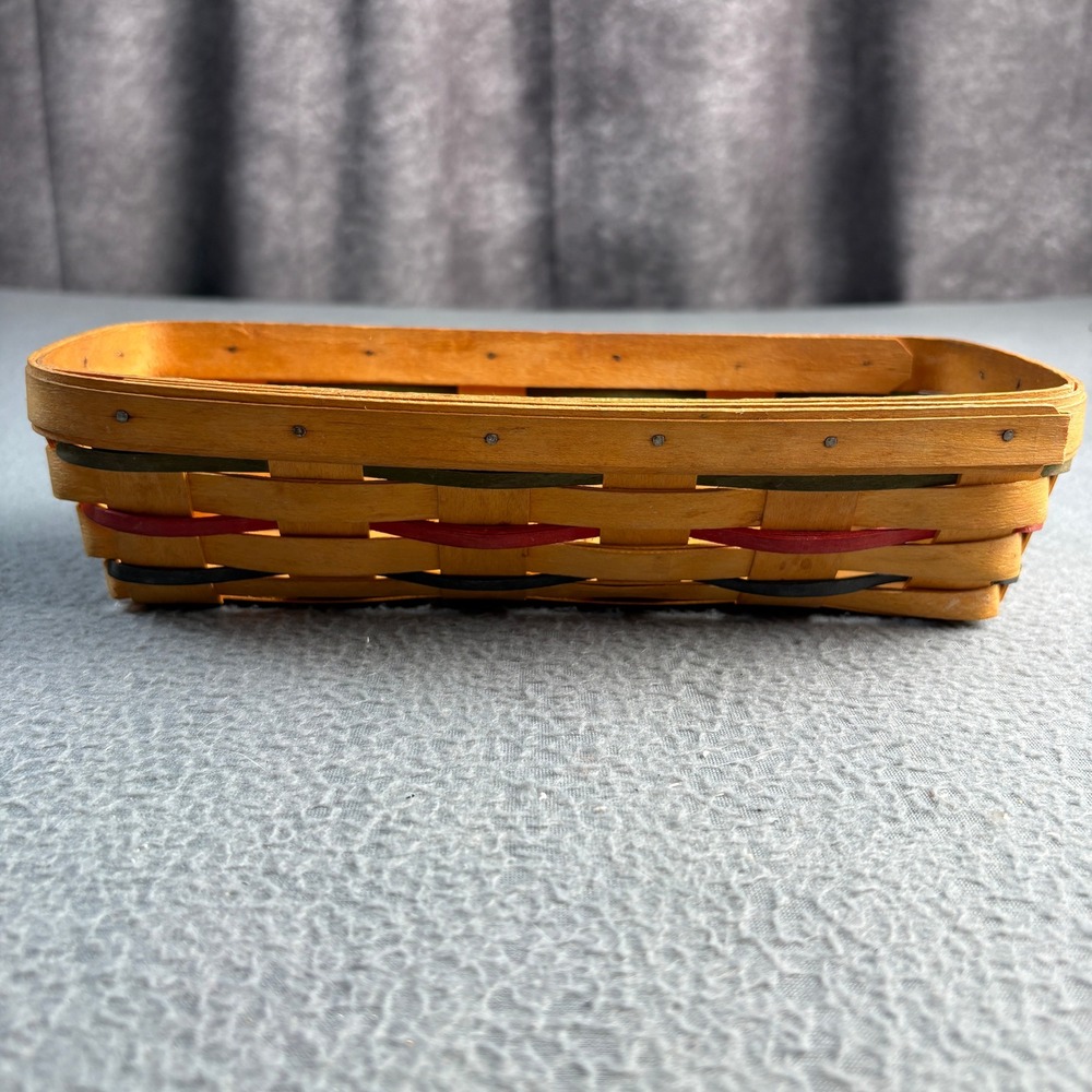 Longaberger 1999 Handwoven Rectangular Basket Red Green Blue Dresden Ohio